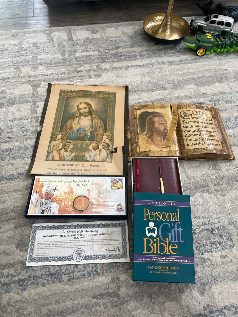 Catholic Christian Collectibles Lot Bible w/ Case Pope John Paul II COA Prints